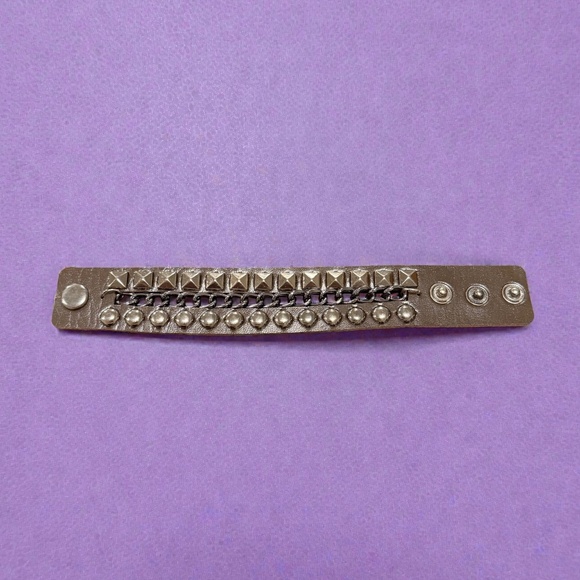 Punk Studded Leather Wristband Gothic Rock Brown Bracelet with Double-Row Spikes - Picture 1 of 1